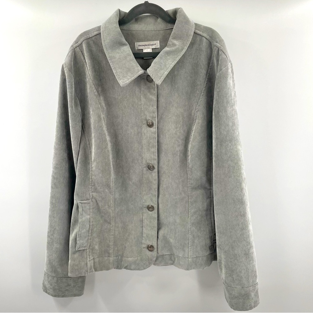 Christopher & Banks Grey Corduroy Long Sleeve Button Up Fitted Jacket Blazer